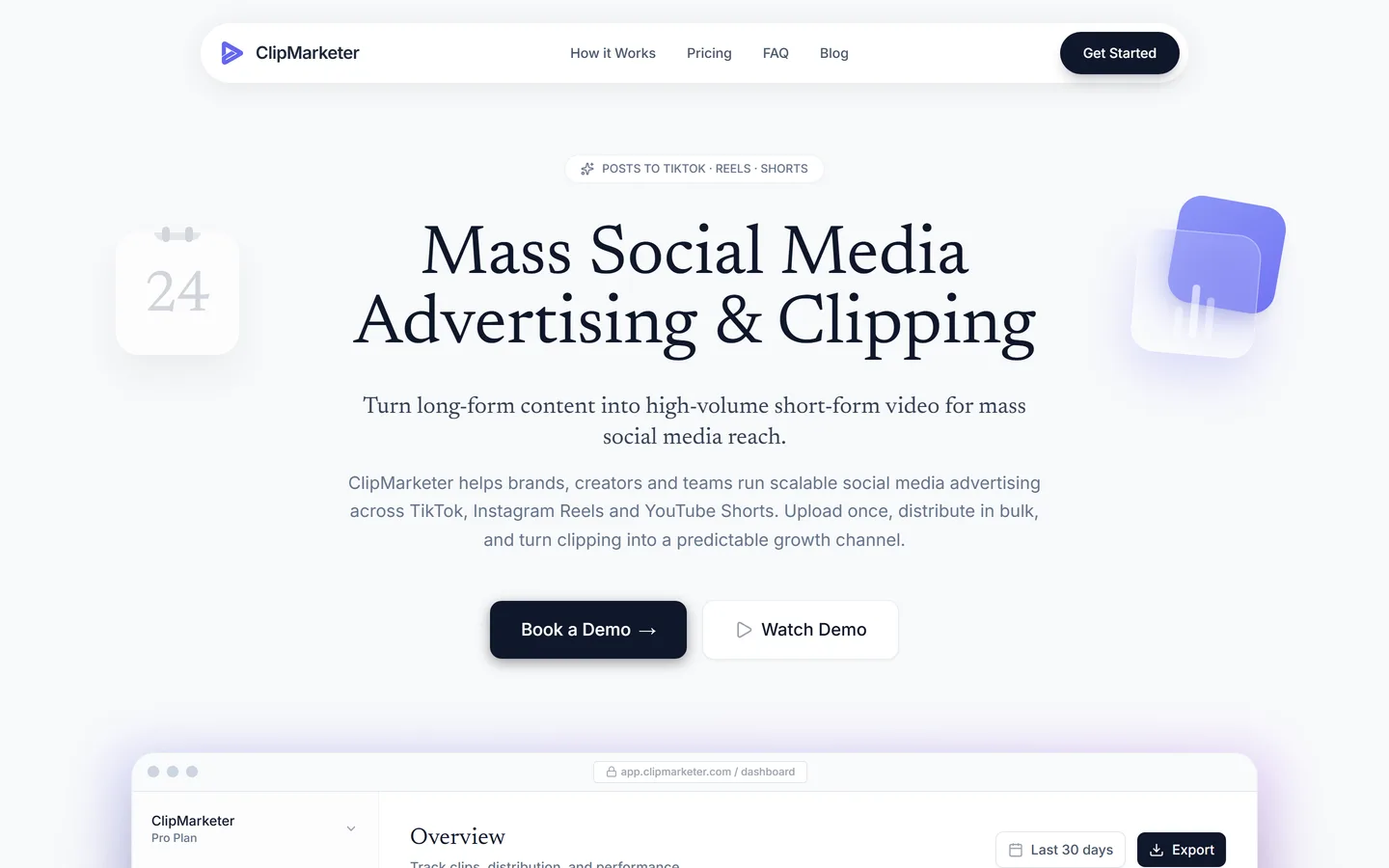 Screenshot of the ClipMarketer website