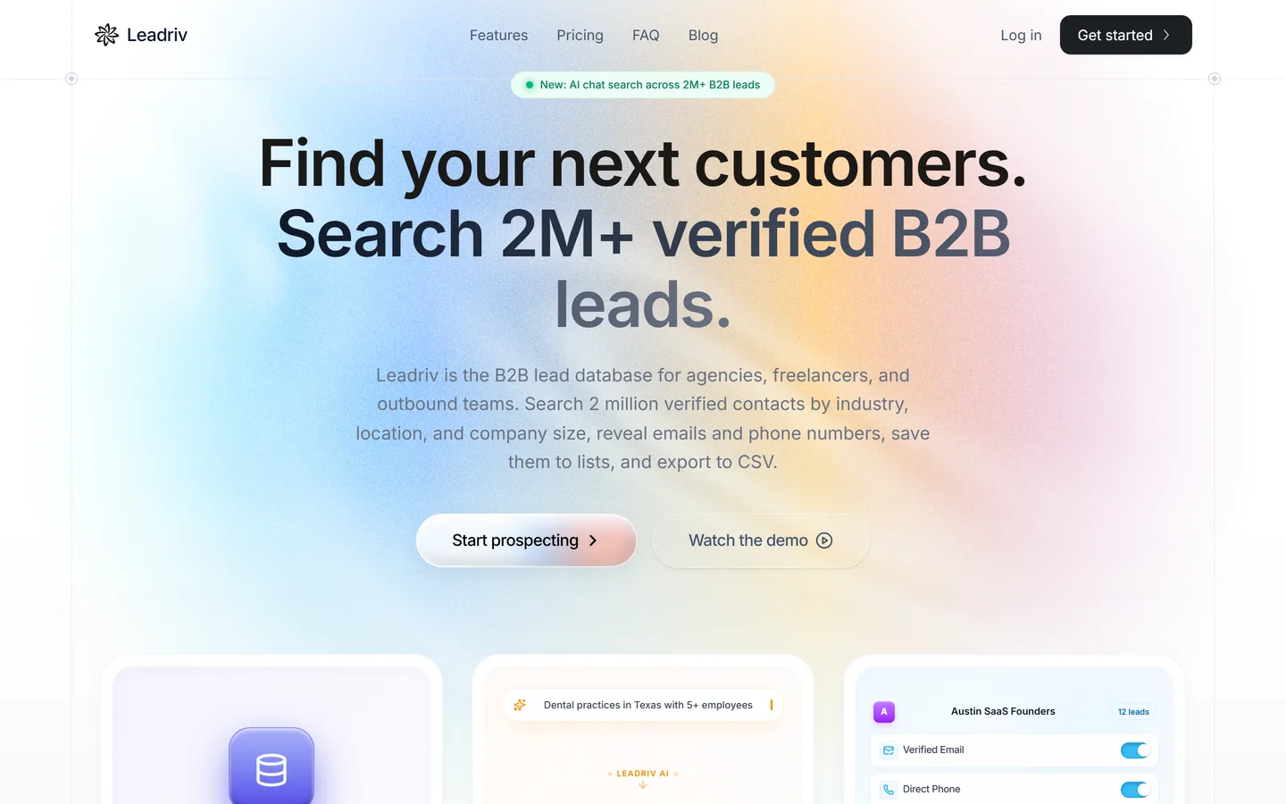 Screenshot of the Leadriv website